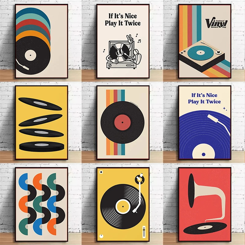 Mid Century Vinyl Record Canva - Office Furniture For Home avaliação e preço