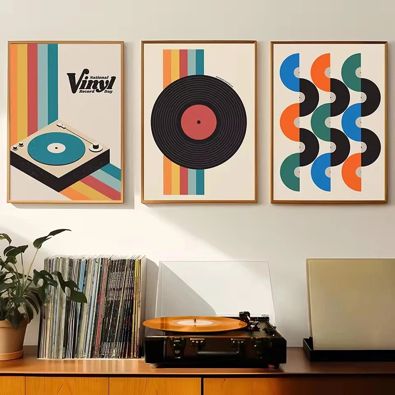 Mid Century Vinyl Record Canva - Office Furniture For Home avaliação e preço